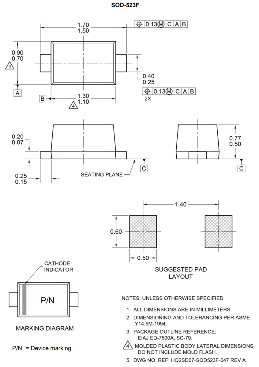 Mechanical Drawing - Taiwan Semiconductor BZX58 Surface Mount Zener Diodes
